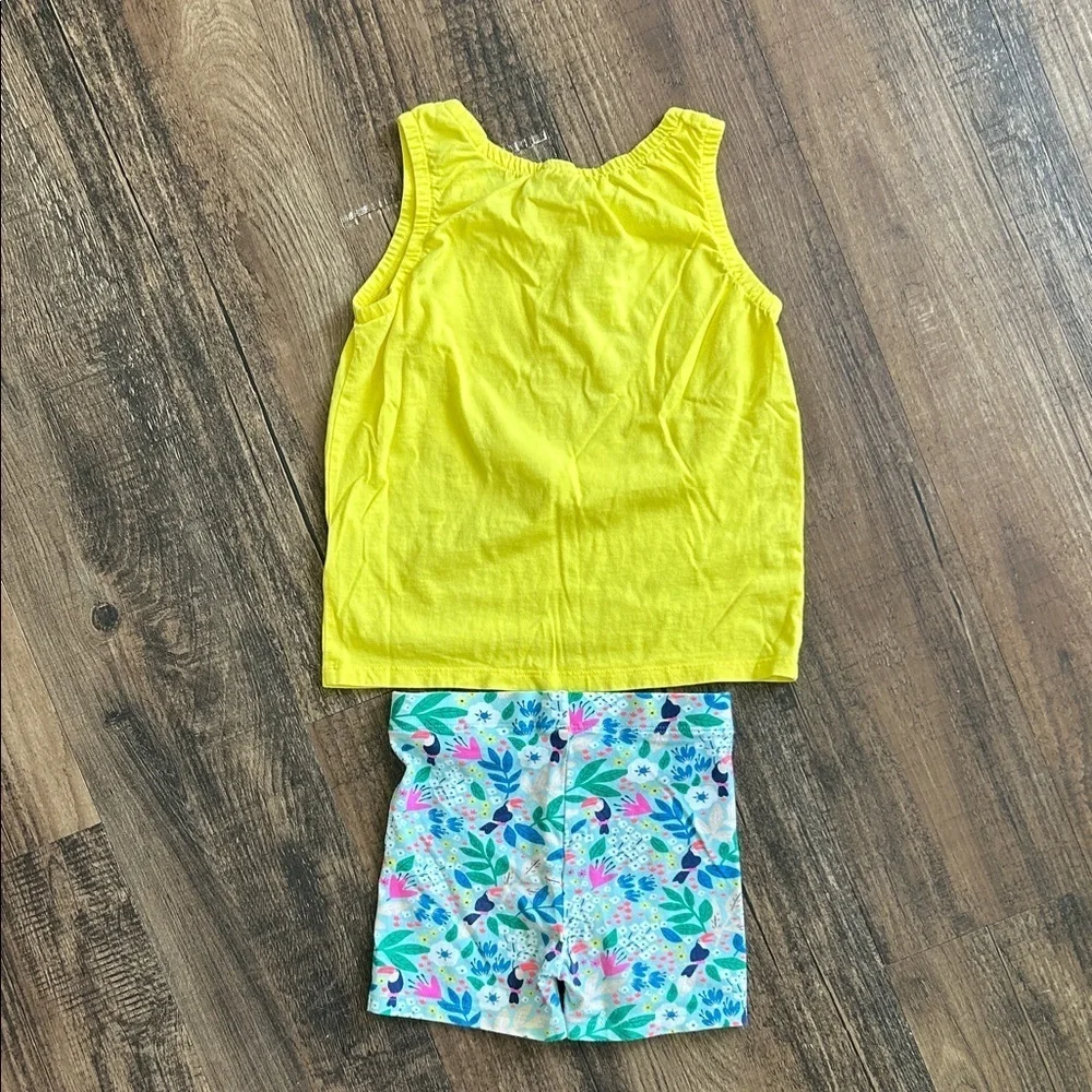 Mini Boden Bright Yellow Top with Pink Bow and Patterned Shorts